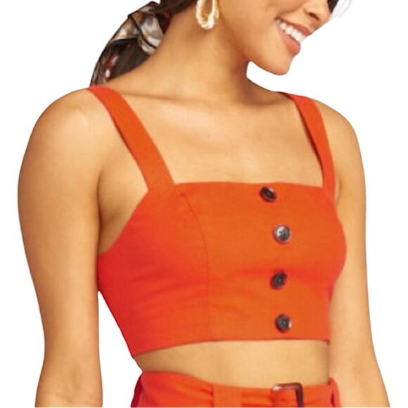 NWT Show Me Your MuMu Adeline Crop Top in Tangerine Linen Size Medium Retail $98 - Picture 3 of 6